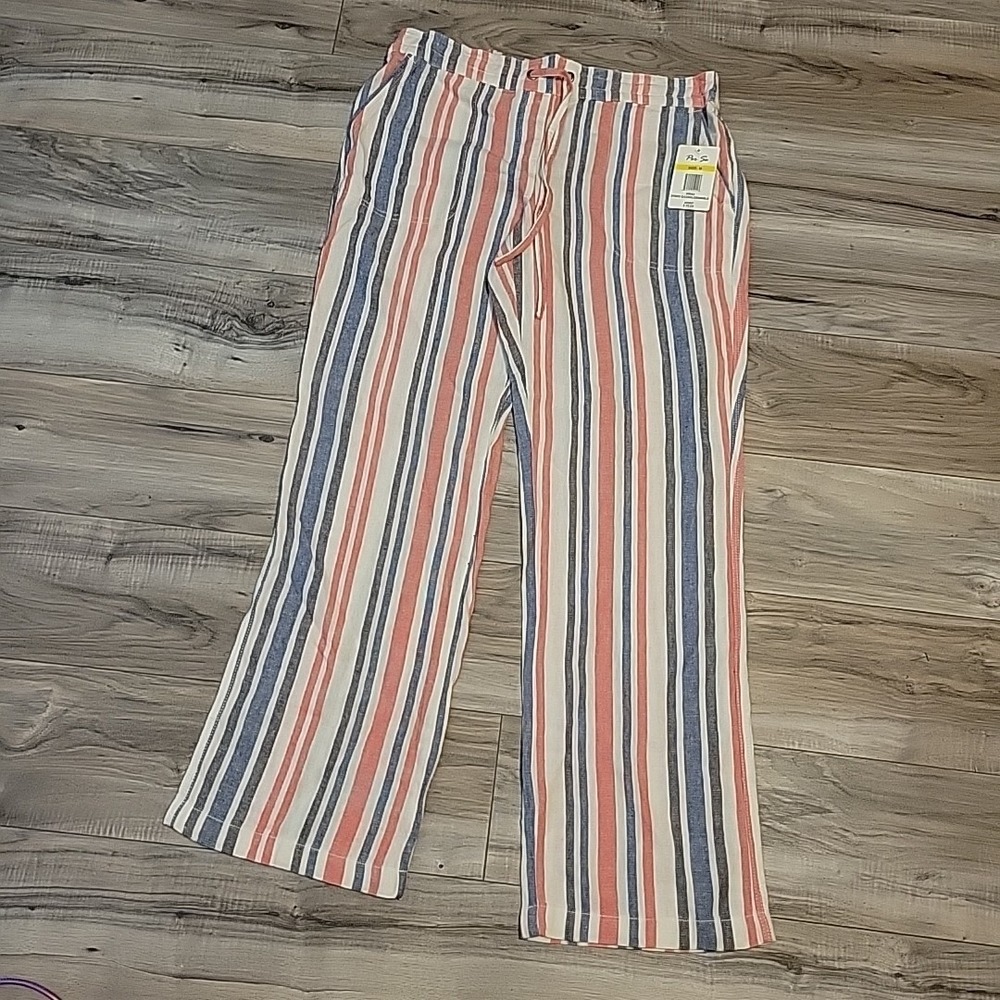 PER‎ SE Pants Womens Medium Linen Blend Multicolor Striped Boho  Lightweight NWT